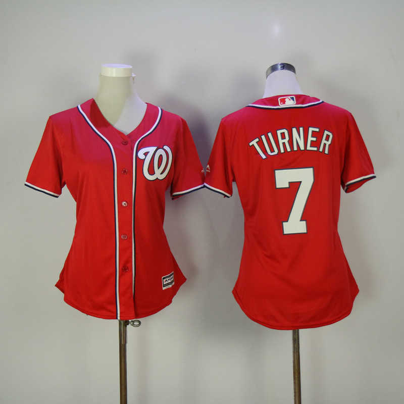 Womens 2017 MLB Washington Nationals #7 Turner Red Jerseys
